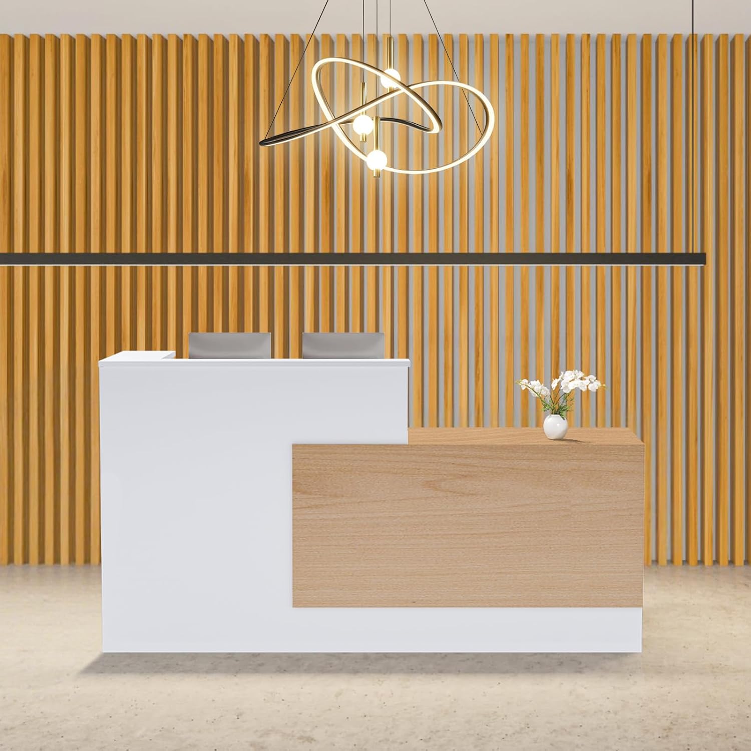 Reception Desk Counter - Reception Desk with Lockable Drawers, L-Shaped