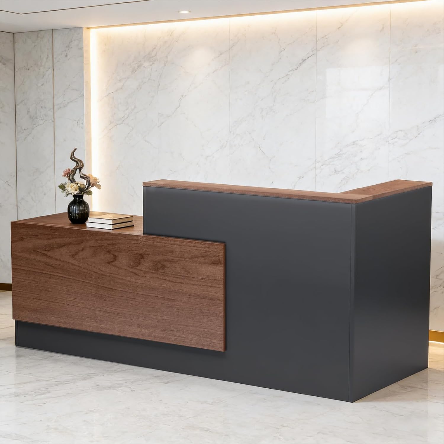 Reception Desk Counter - L-Shaped Modern Large Wooden Commercial Reception