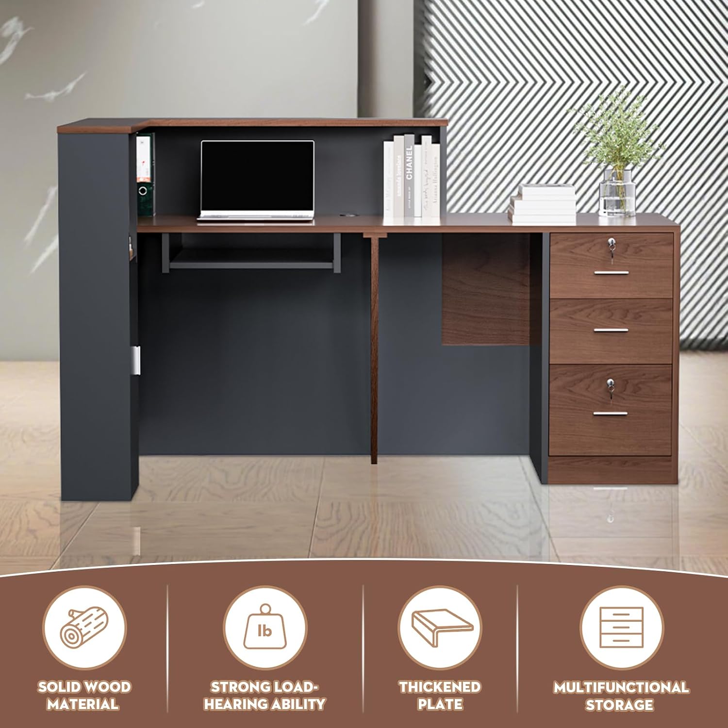 L-Shaped Modern Large Wooden C - Reception Desk Counter recension och pris
